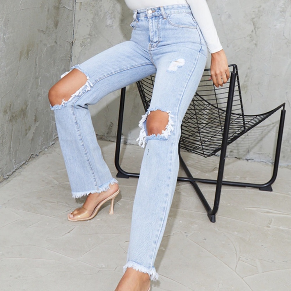 PLT Ripped Straight Leg Jeans